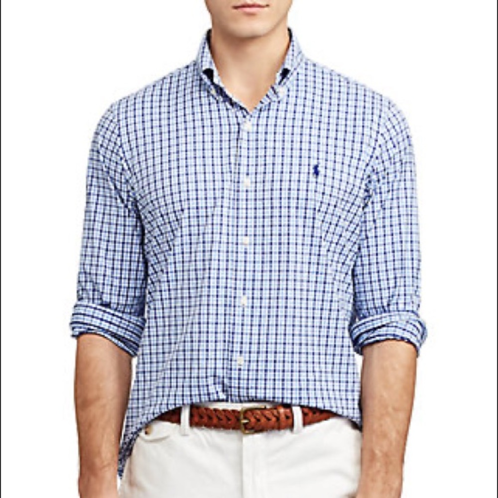 Ralph Lauren blue plaid men’s button down shirt